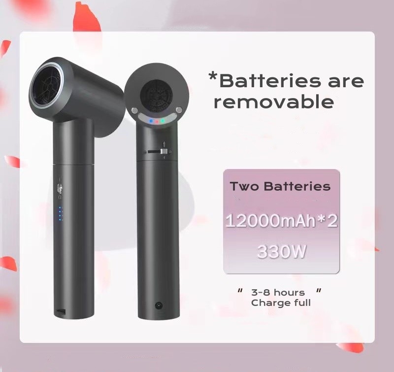 Portable Cordless Hair Dryer 60W Battery Powered with 4 Heat Setting  Aluminium Alloy