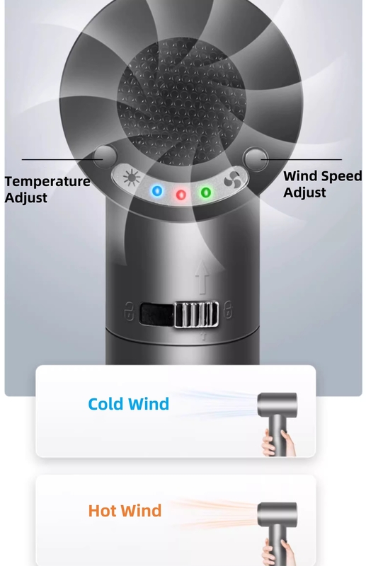 Portable Cordless Hair Dryer 60W Battery Powered with 4 Heat Setting  Aluminium Alloy