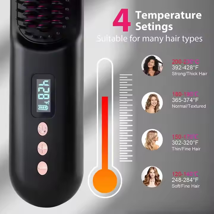 Cordless Hair Straightening Brush with 4 Temperature Settings PD20W Fast Charging Anti Scald Fast Heating Design
