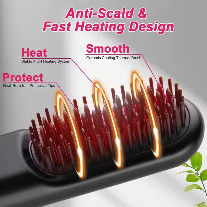 Cordless Hair Straightening Brush with 4 Temperature Settings PD20W Fast Charging Anti Scald Fast Heating Design