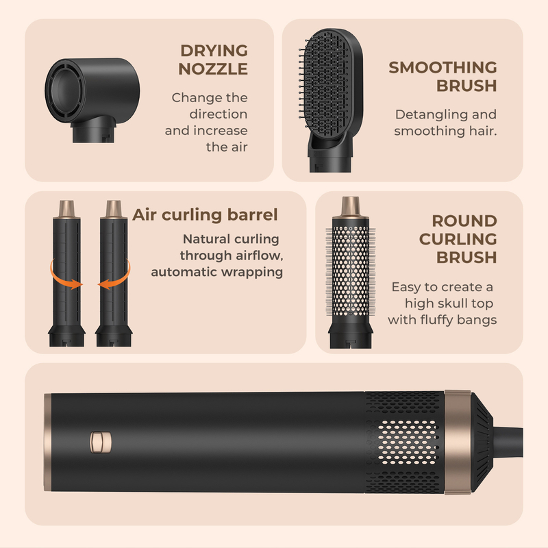 5 in 1 Electric Hair Styler Tool Custom Logo LED Multifunctional Hair Curler Set with 1000W Power and 1.8m Cord Length