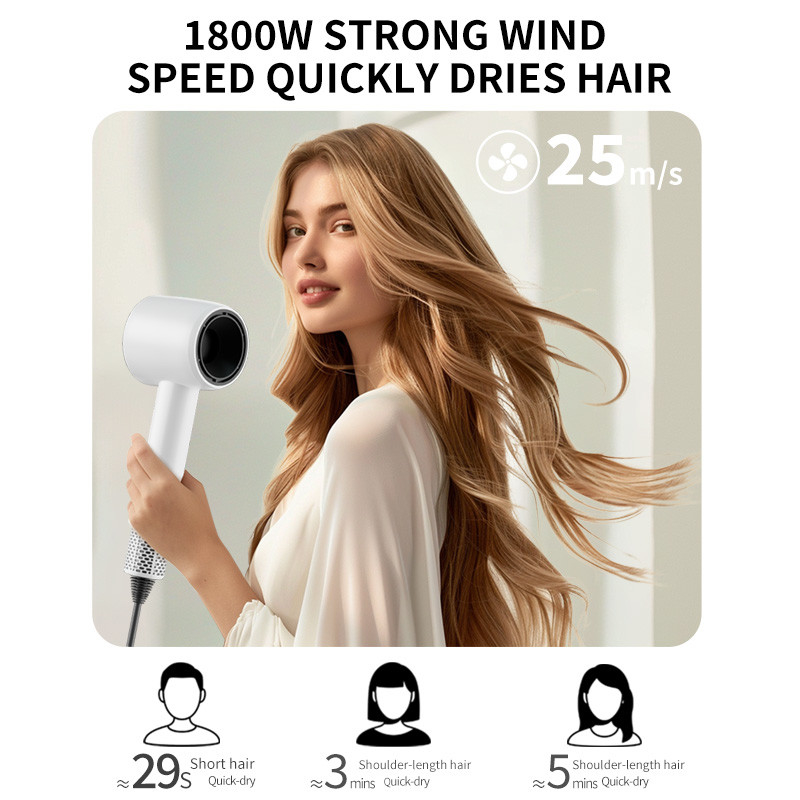 Professional Salon Grade 1800W High Power 5 Billion Plasma Lightweight Fast Drying Hair Dryer With Customized Logo And Three Nozzles