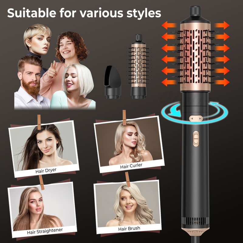Hair Dryer Brush 6 in 1 Hair Styler Silver Ionic Technology Fast Drying Multi Styler for Straight Curly and Coily Hair